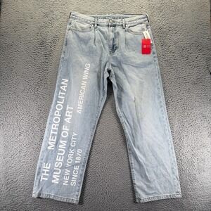 PacSun The Met Jeans Mens 34x30 Blue Cotton Denim Straight Baggy Workwear Faded